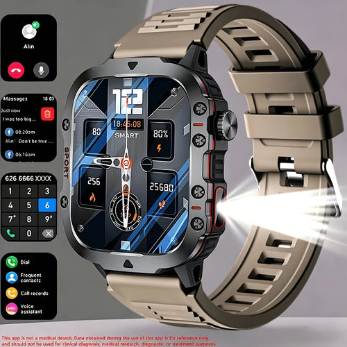 Rugged Smart Watch with LED Flashlight, Bluetooth Calling & Fitness Tracker