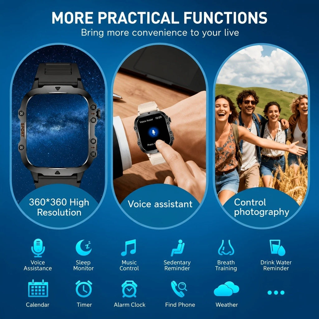 Rugged Smart Watch with LED Flashlight, Bluetooth Calling & Fitness Tracker