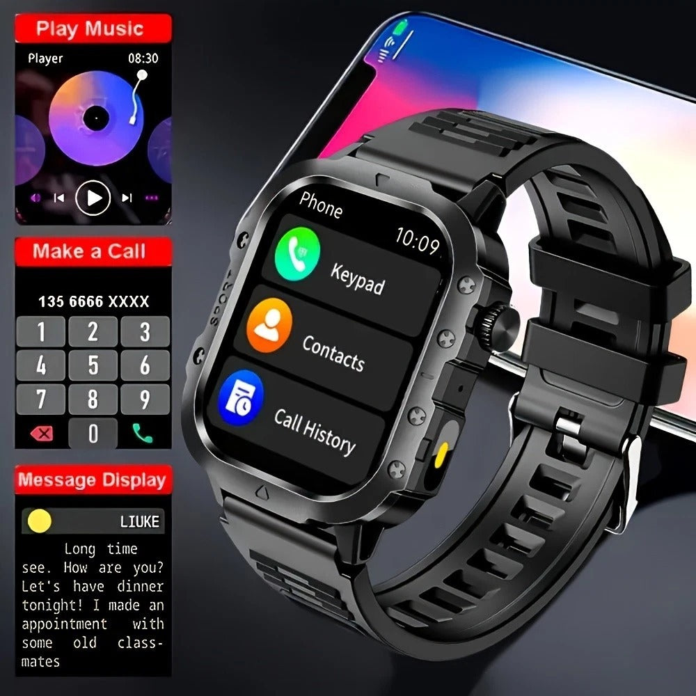 Rugged Smart Watch with LED Flashlight, Bluetooth Calling & Fitness Tracker