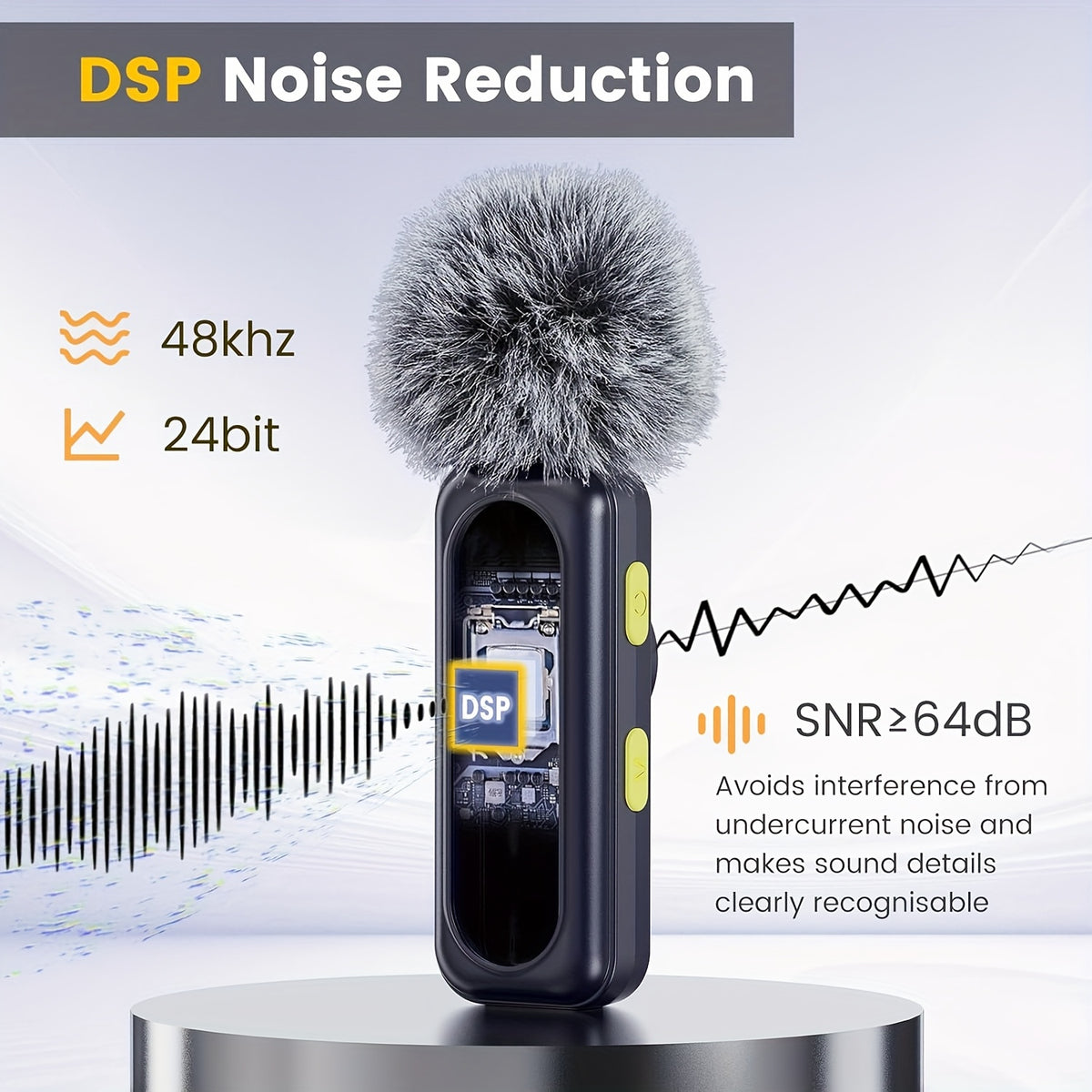 2.4G Wireless Lavalier Microphone with Windscreen, USB-C Clip-On Mic for Phone and PC