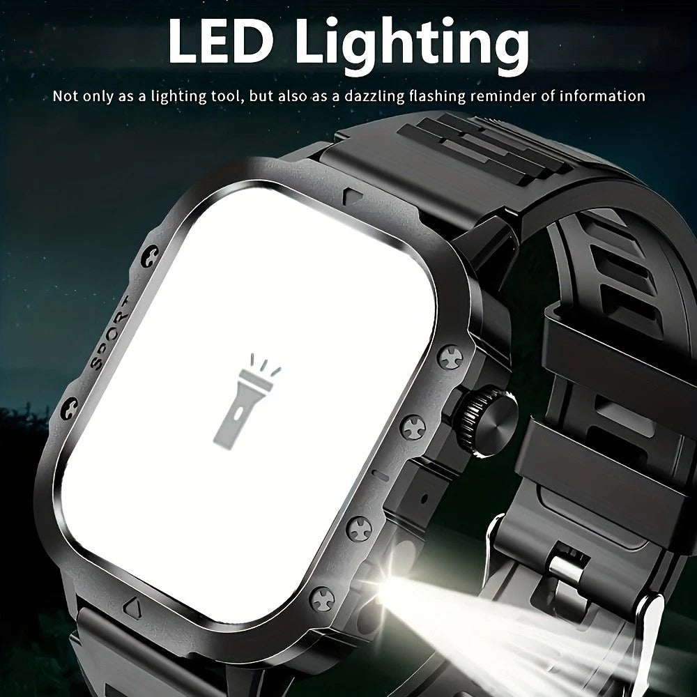 Rugged Smart Watch with LED Flashlight, Bluetooth Calling & Fitness Tracker