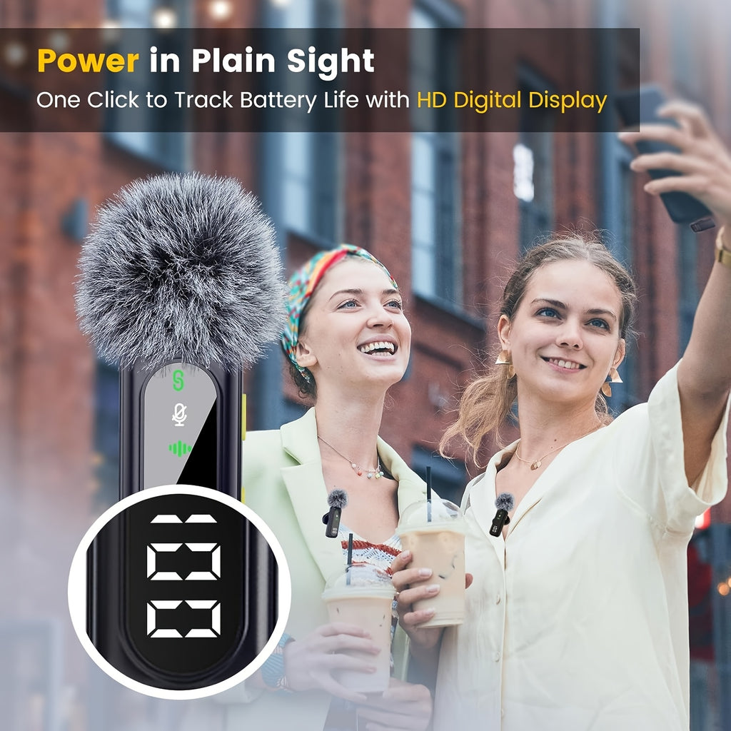 2.4G Wireless Lavalier Microphone with Windscreen, USB-C Clip-On Mic for Phone and PC