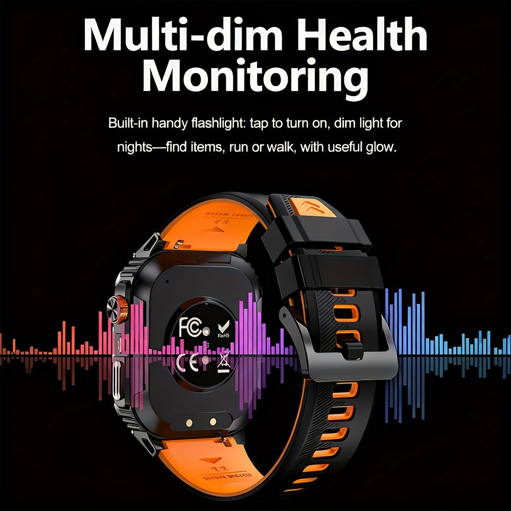 Rugged Smart Watch for Men with Bluetooth Calling, 2.0" HD AMOLED Display, IP68 Waterproof Fitness Tracker, LED Flashlight, 100+ Sports Modes, iOS & Android