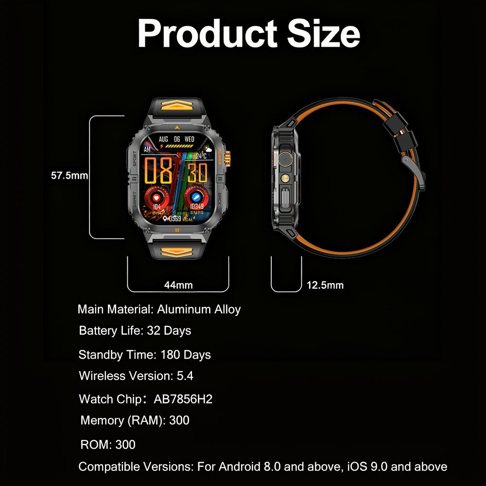 Rugged Smart Watch for Men with Bluetooth Calling, 2.0" HD AMOLED Display, IP68 Waterproof Fitness Tracker, LED Flashlight, 100+ Sports Modes, iOS & Android