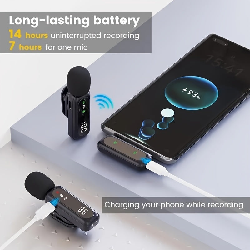 2.4G Wireless Lavalier Microphone with Windscreen, USB-C Clip-On Mic for Phone and PC
