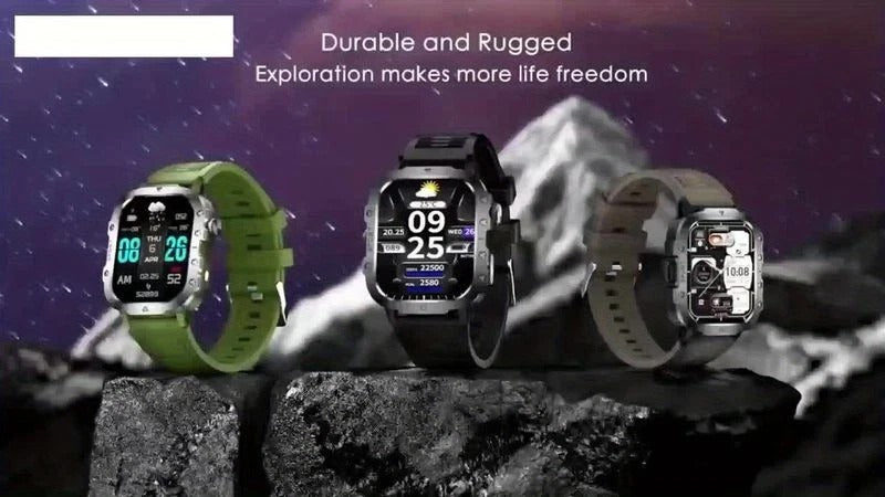 Rugged Smart Watch with LED Flashlight, Bluetooth Calling & Fitness Tracker