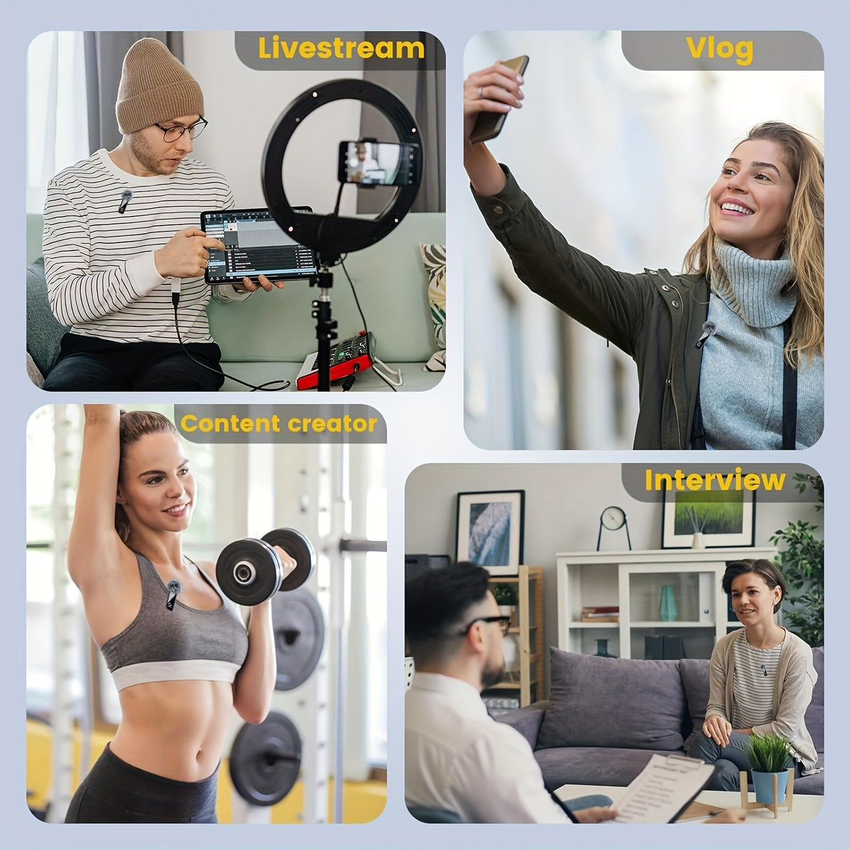 2.4G Wireless Lavalier Microphone with Windscreen, USB-C Clip-On Mic for Phone and PC