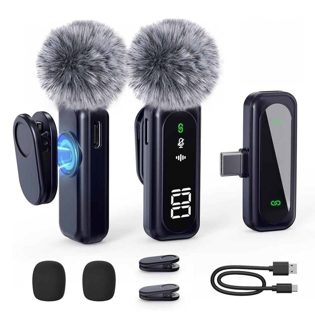2.4G Wireless Lavalier Microphone with Windscreen, USB-C Clip-On Mic for Phone and PC
