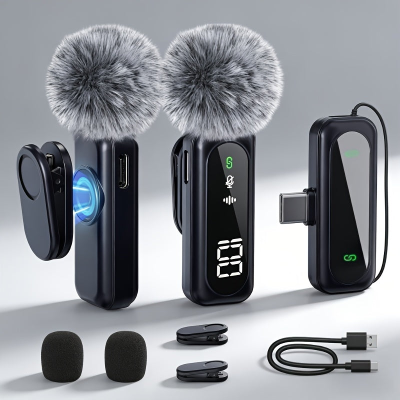 2.4G Wireless Lavalier Microphone with Windscreen, USB-C Clip-On Mic for Phone and PC